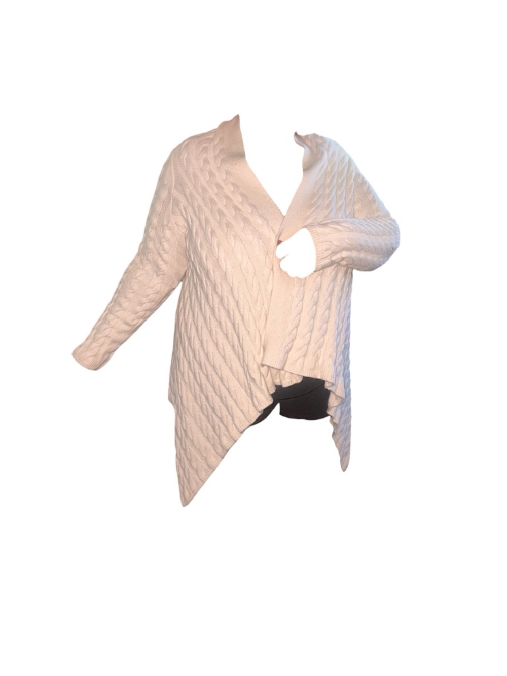Cable Knit Cotton Blend Shawl Cardigan Sweater Asymmetrical One Size Med to 2x - Picture 15 of 16